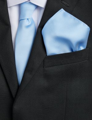 Тонкий комплект с галстуком и нагрудным платком , светло-синий Marks & Spencer