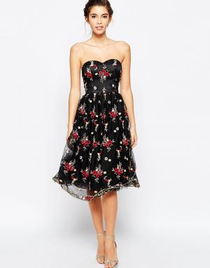 Приталенное платье‑бандо миди с цветочной вышивкой Chi London