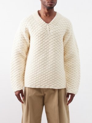 Шерстяной свитер оверсайз с v-образным вырезом , бежевый Commas