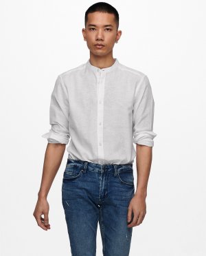 Мужская льняная рубашка стандартного кроя с длинными рукавами , светло-серый Only & Sons