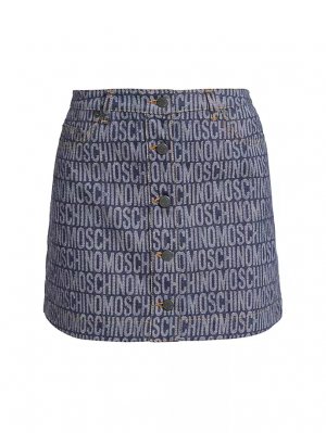 Джинсовая мини-юбка с логотипом на пуговицах спереди , синий Moschino