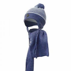 Комплект ушанка для мальчика зимний шапка и шарф, 2 предмета, размер 3-5, синий Rossini. Цвет: синий