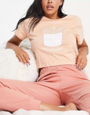Пижамный комплект с брюками облегающего кроя Self Love Candle светло-розового и румяного цветов Brave Soul