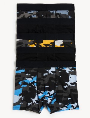 5 упаковок хлопковых трусов с камуфляжным принтом (5–16 лет), черный микс Marks & Spencer