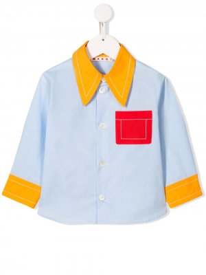 Рубашка с декоративной строчкой Marni Kids. Цвет: синий