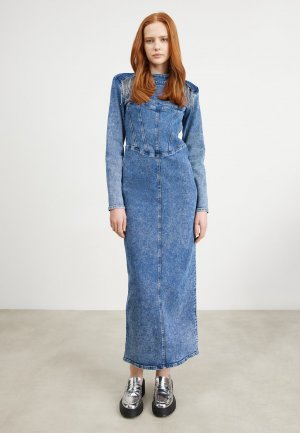 Джинсовое платье FRILLY LONG DRESS , средний синий, стираный Gestuz