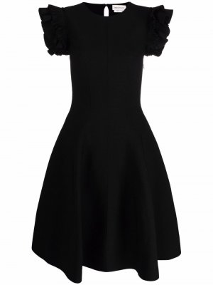 Платье мини с оборками на рукавах Alexander McQueen. Цвет: черный