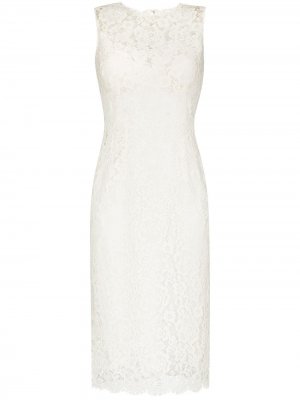 Кружевное платье миди без рукавов Dolce & Gabbana. Цвет: белый
