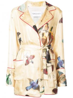 Пиджак с поясом и принтом птиц Vionnet. Цвет: телесный
