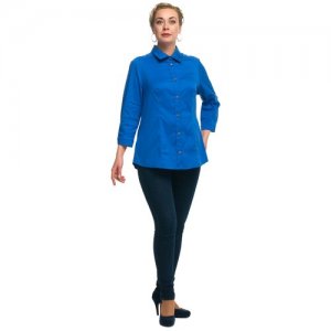 Рубашка Olsi, повседневный стиль, полуприлегающий силуэт, укороченный рукав, однотонная, размер 50, голубой plus size OLS. Цвет: синий