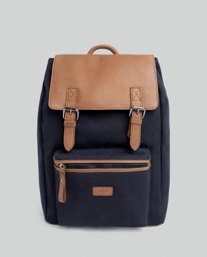 Мужской рюкзак из хлопковой парусины с деталями синей кожи. , темно-синий Hackett