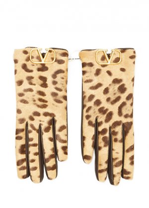 Женские кожаные перчатки с леопардовым логотипом Valentino Garavani