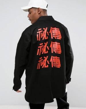 Черная куртка в стиле милитари с принтом на спине и декоративными лент Vision Air. Цвет: черный