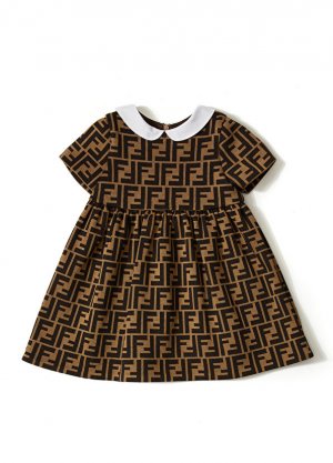Коричневое платье с логотипом для девочки Fendi