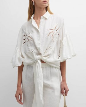 Льняная рубашка с завязками спереди и люверсами Domba Mes Demoiselles