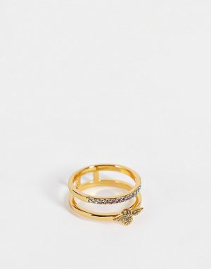 Двойное кольцо золотистого цвета с радужным дизайном и пчелкой -Золотистый Olivia Burton