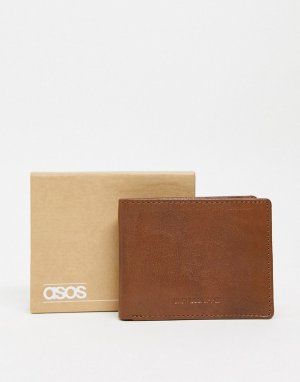 Темно-оранжевый кожаный бумажник в винтажном стиле с тиснением -Коричневый ASOS DESIGN