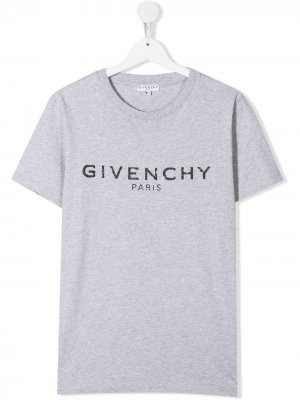 Меланжевая футболка с логотипом Givenchy Kids. Цвет: серый