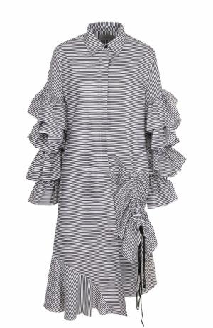Хлопковое платье-рубашка с оборками PREEN by Thornton Bregazzi. Цвет: черно-белый
