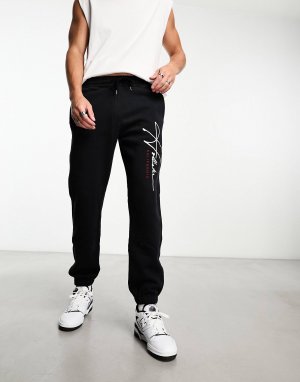 Брюки Tech Leg Logo Relaxed Fit Cuffed, черный Hollister