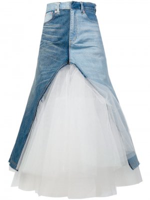Джинсовая юбка со вставкой из тюля Junya Watanabe. Цвет: синий