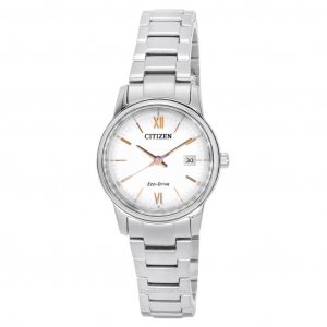 Женские часы из нержавеющей стали с серебряным циферблатом Eco-Drive EW2318-73A Citizen