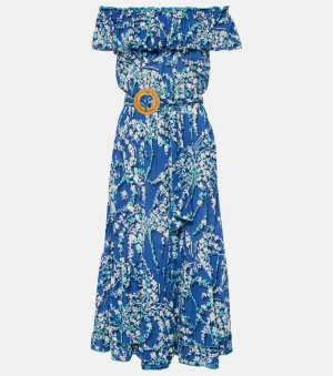 Платье bella с открытыми плечами и цветочным принтом , синий Poupette St Barth