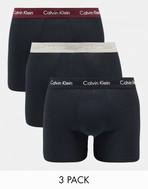 Три пары боксеров с цветным поясом черного цвета Calvin Klein