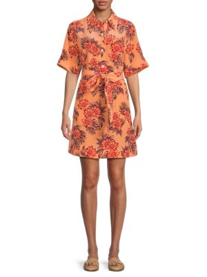 Шелковое мини-платье-рубашка Adalaide с цветочным принтом , цвет Orange Multicolor Equipment