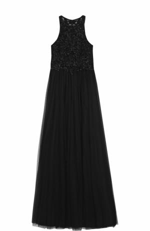Приталенное платье в пол с вышивкой бисером Basix Black Label. Цвет: черный