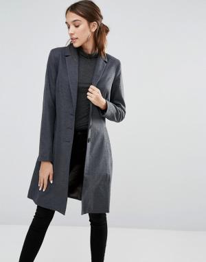 Пальто с воротником и застежкой на 3 пуговицы Closet London. Цвет: серый