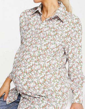 Свободная рубашка-бойфренд с цветочным принтом в стиле ретро Maternity Glamorous