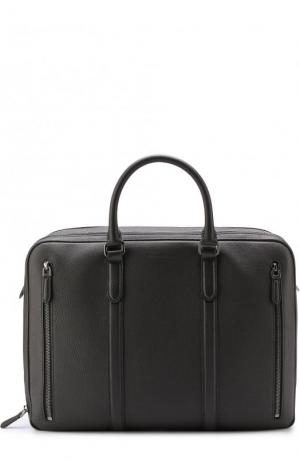 Кожаная сумка для ноутбука с плечевым ремнем Ermenegildo Zegna. Цвет: черный