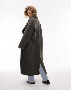 Темно-угольное сатиновое пальто с накладными карманами Topshop