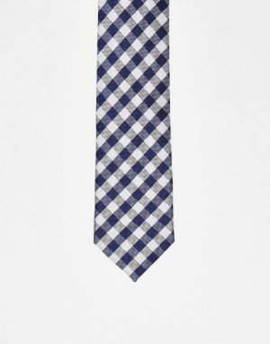 Темно-синий и белый галстук в мини-клетку Harry Brown