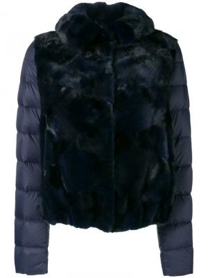 Пуховая куртка с панелями из меха норки Liska. Цвет: синий