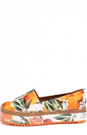 Парчевые эспадрильи на платформе Dolce & Gabbana. Цвет: оранжевый