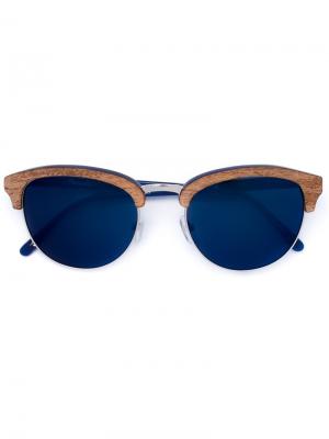 Солнцезащитные очки с деревянной оправой Linda Farrow. Цвет: синий