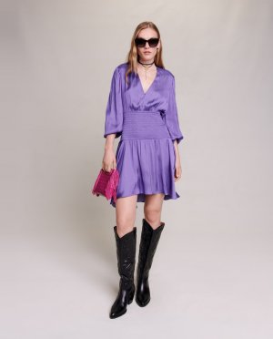 Короткое атласное платье , фиолетовый Maje