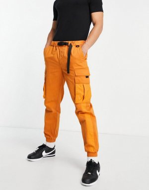 Оранжевые зауженные брюки карго с ремнем и боковой вставкой -Оранжевый цвет Topman