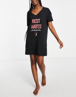 Черная ночная сорочка с надписью Best Mates -Черный цвет Ann Summers