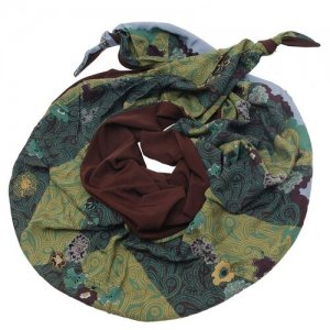 Шарф женский весенний, вискоза, штапель, зелёный, коричневый, двойной комбинированный шарф-долька серия Хорошие гены с узелками Оланж Ассорти