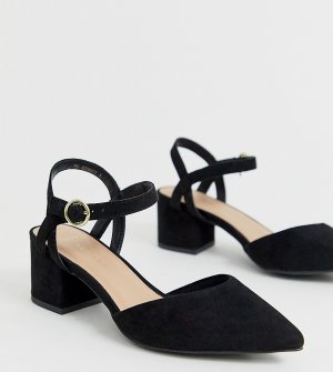 Черные туфли из искусственной замши на низком блочном каблуке -Черный New Look Wide Fit