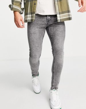 Серые зауженные джинсы с эффектом кислотной стирки -Серый Brave Soul