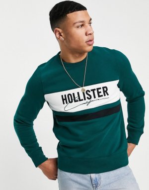 Зеленый свитшот с логотипом-вставкой на груди -Зеленый цвет Hollister