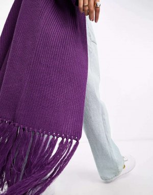 Пурпурный кардиган объемной вязки косой с кисточками и подолом Annorlunda. Цвет: фиолетовый