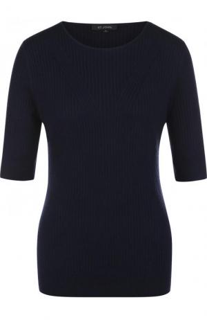 Пуловер фактурной вязки с укороченным рукавом St. John. Цвет: темно-синий