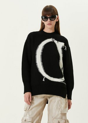 Черный шерстяной свитер с воротником-стойкой и логотипом Off-White. Цвет: черный