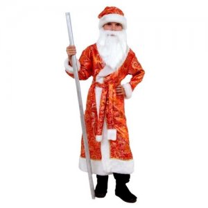 Костюм Дед Мороз детский (шуба, шапка, варежки, кушак, борода), 32 (128 см) Elite CLASSIC. Цвет: красный