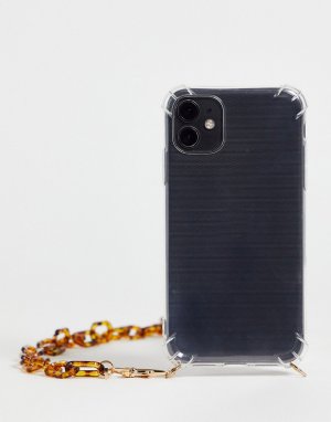 Прозрачный чехол для iPhone 11 с золотистой цепочкой -Золотистый Nali